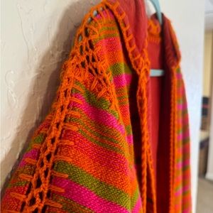 Vintage Neon Striped Hooded Blanket Jacket